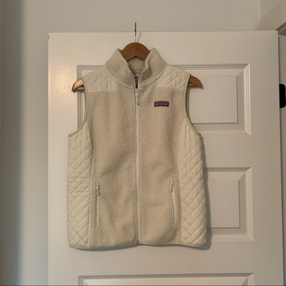 Vineyard Vines Womens Cream Beige Fleece Vest with Quilted Sides, size Small